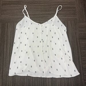 Pink Rose White Anchor Print Camisole Tank with Buttons